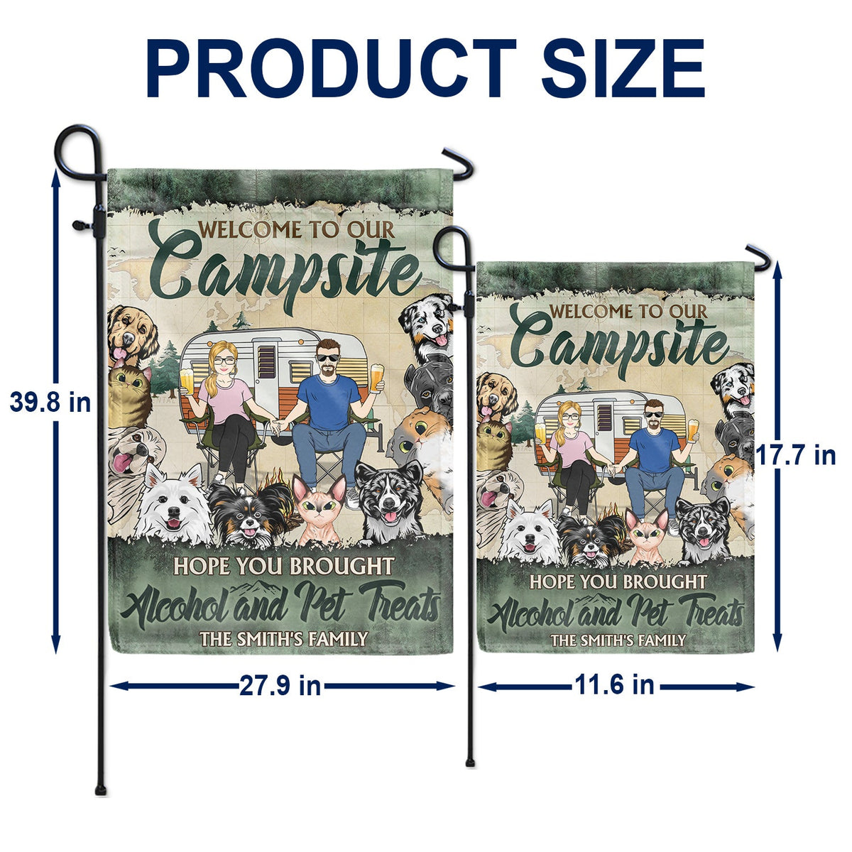 Où la famille et les amis créent des souvenirs - Cadeau pour animal de compagnie, amoureux du camping, camping, décoration de camping, couple, famille - Drapeau personnalisé