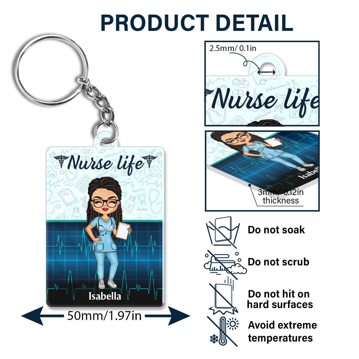 Valeurs nutritionnelles pour infirmières - Cadeau pour infirmières - Porte-clés personnalisé en acrylique