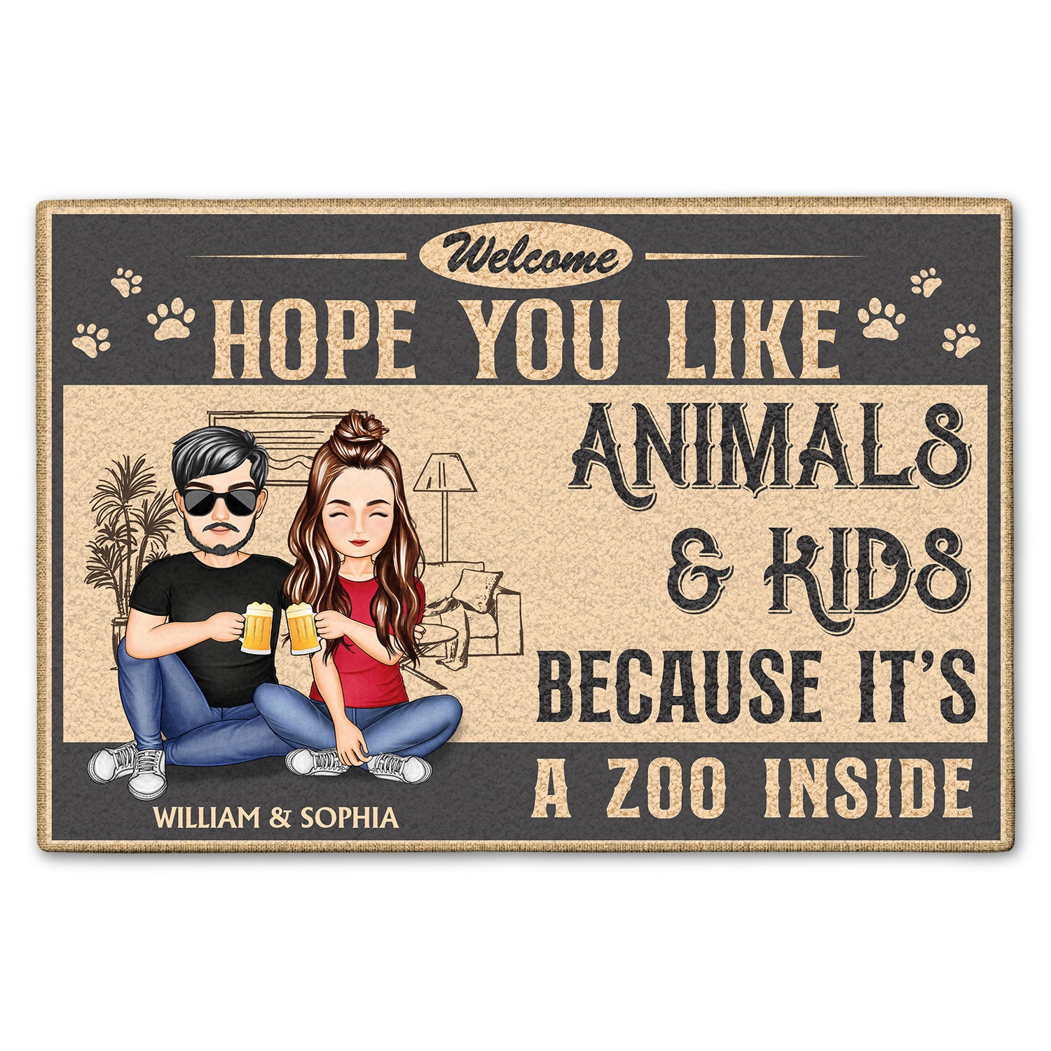 Family Hope You Like Animals And Kids - Anniversary, Birthday, Home Decor Gift For Husband, Wife, Couple - Personalized Custom Doormat