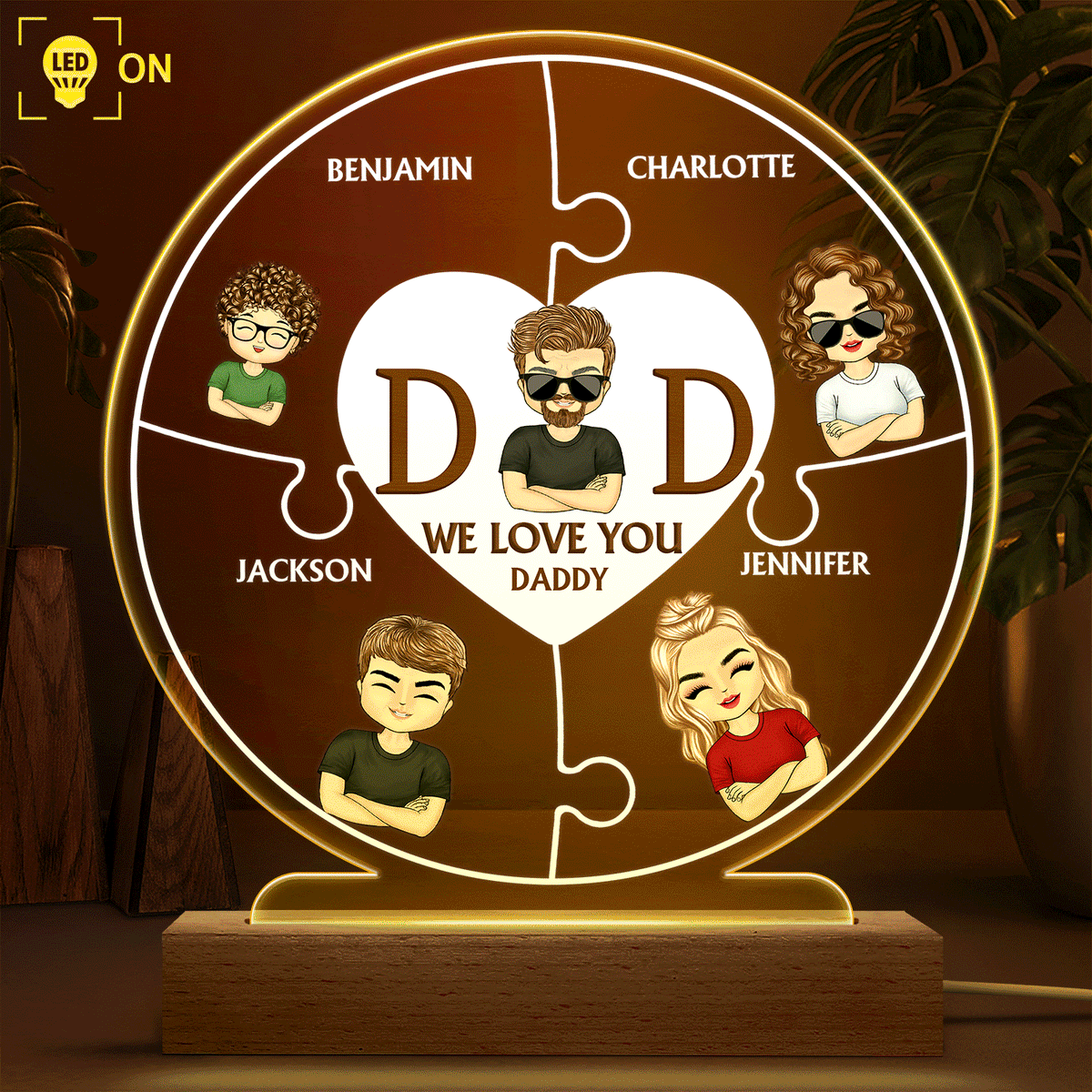 Dad We Love You Gift For Father Grandpa Family Personalized Shaped Plaque Light Bases