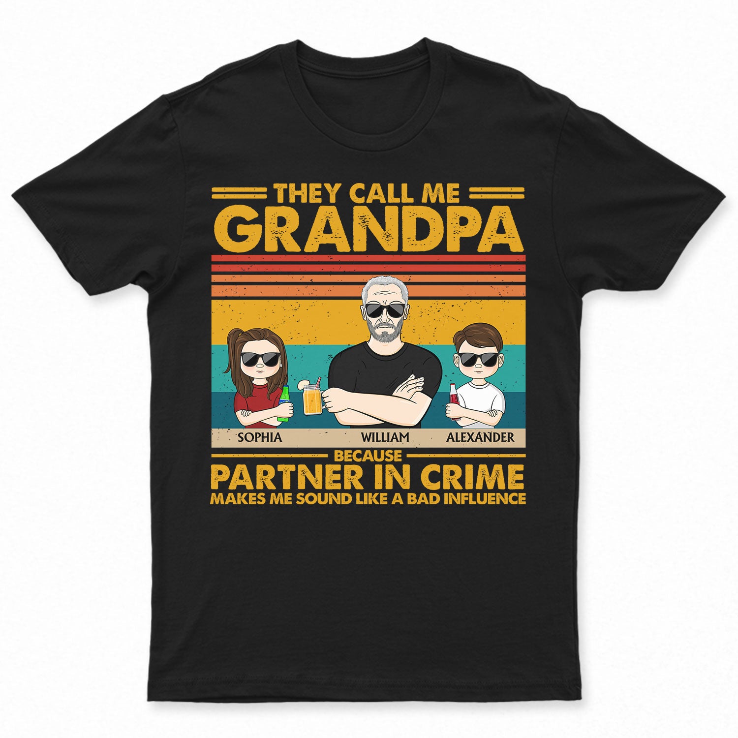 They Call Me Grandpa Partner In Crime Grandparents Grandkids - Funny, Birthday, Family Gift For Grandfather, Granddad - Personalized Custom T Shirt