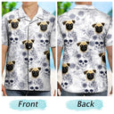 Custom Photo Skull Family Pet Face Tropical Leaf - Gift For Men, Dog And Cat Lovers - Personalized Custom Hawaiian Shirt