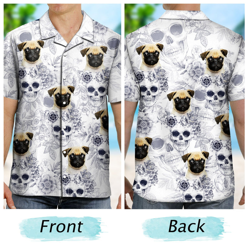 Custom Photo Skull Family Pet Face Tropical Leaf - Gift For Men, Dog And Cat Lovers - Personalized Custom Hawaiian Shirt