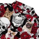 Custom Photo Skull Family Pet Face Tropical Leaf - Gift For Men, Dog And Cat Lovers - Personalized Custom Hawaiian Shirt