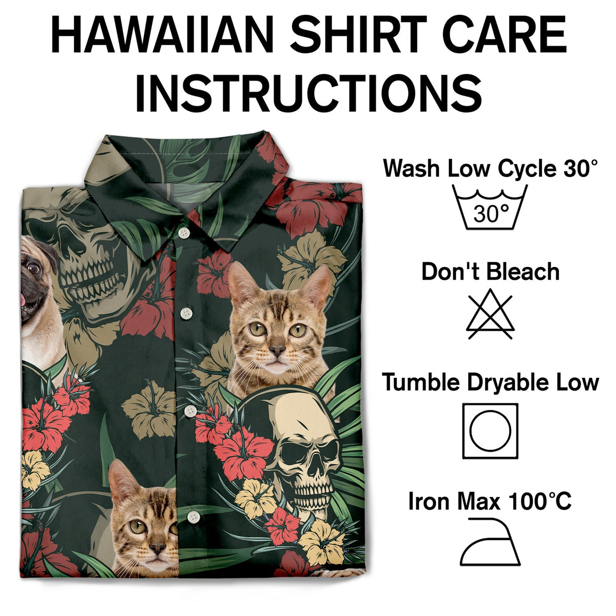 Custom Photo Skull Family Pet Face Tropical Leaf - Gift For Men, Dog And Cat Lovers - Personalized Custom Hawaiian Shirt