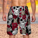 Custom Photo Skull Family Pet Face Tropical Leaf - Gift For Men, Dog And Cat Lovers - Personalized Custom Unisex Beach Shorts