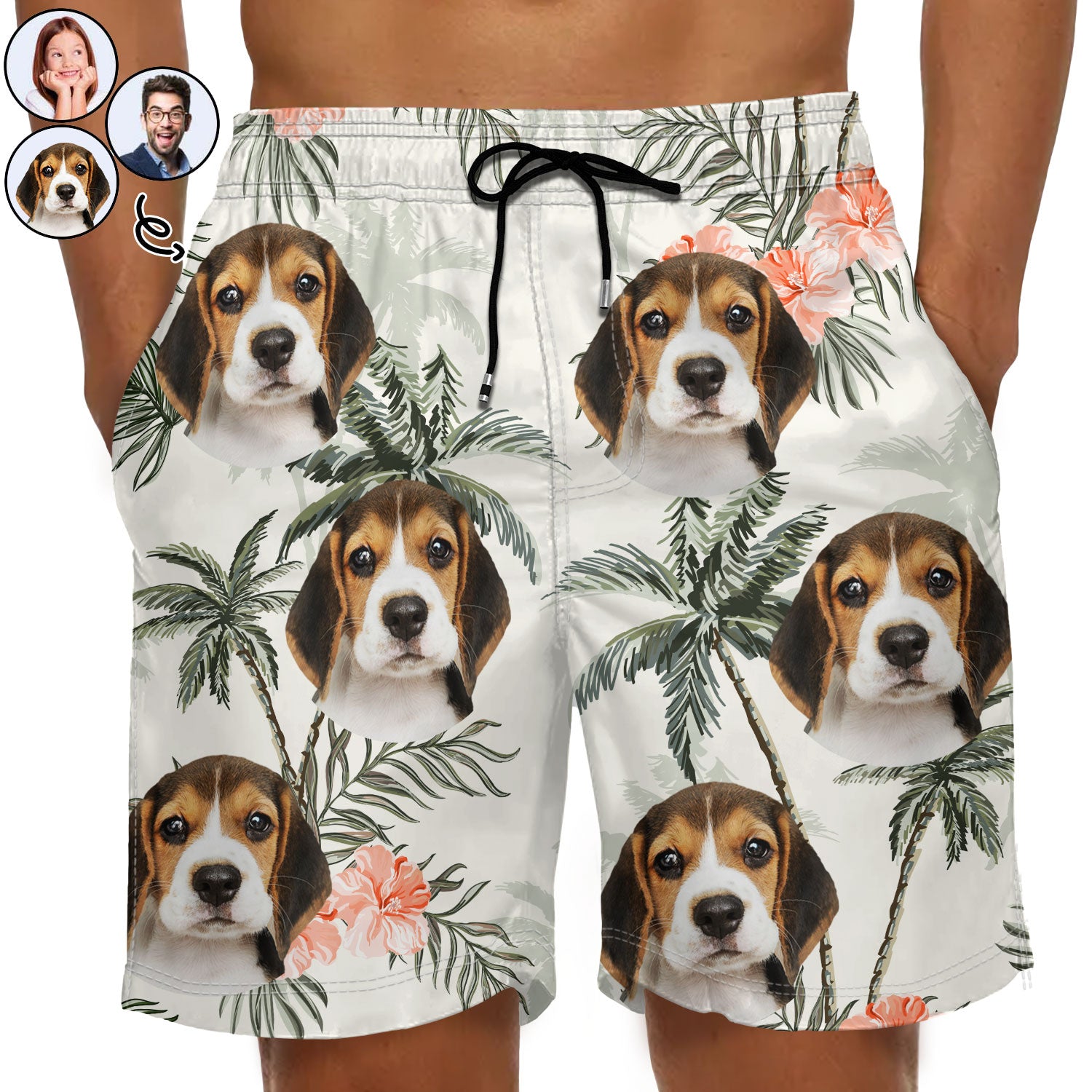 Custom Photo Funny Family Pet Face Vintage - Funny Gift For Pet Lovers, Dog Mom, Cat Mom, Dog Dad, Cat Dad - Personalized Custom Unisex Beach Shorts