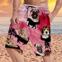 Photo personnalisée drôle de visage d'animal de compagnie couleur coucher de soleil - Cadeau amusant pour les amoureux des animaux, maman chien, maman chat, papa chien, papa chat - Short de plage unisexe personnalisé