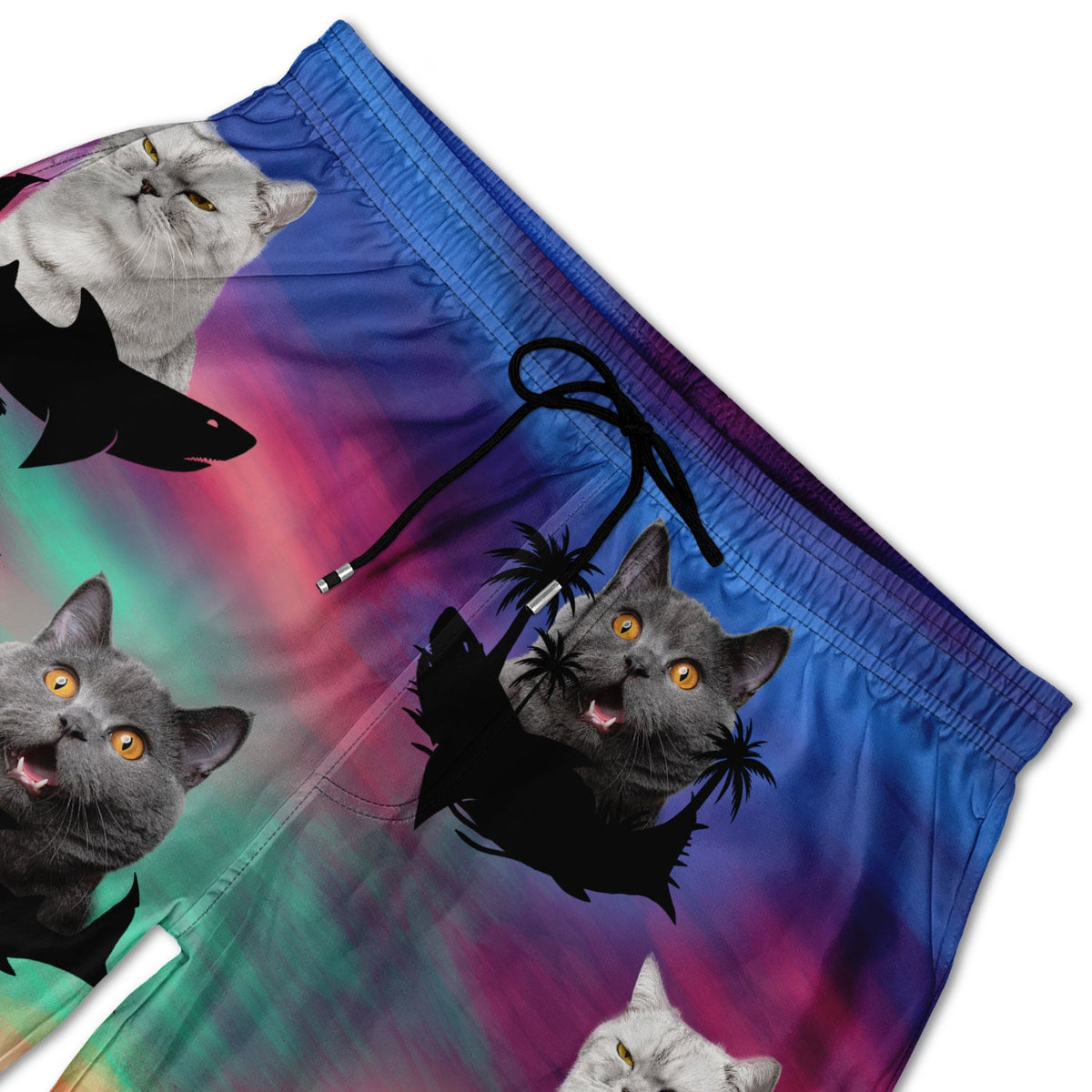 Photo personnalisée drôle de visage d'animal de compagnie couleur coucher de soleil - Cadeau amusant pour les amoureux des animaux, maman chien, maman chat, papa chien, papa chat - Short de plage unisexe personnalisé