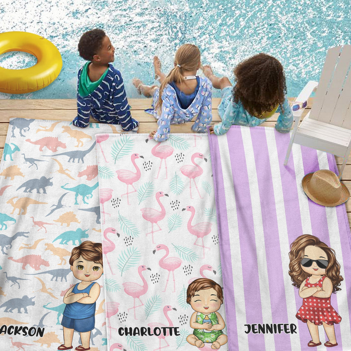 Kids Vacation Stripe - Gift For Children, Grandkids - Personalized Beach Towel