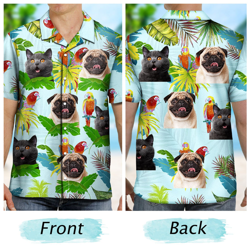 Custom Photo Funny Family Pet Face Tropical Parrots - Gift For Pet Lovers, Dog Lovers, Cat Lovers - Personalized Hawaiian Shirt
