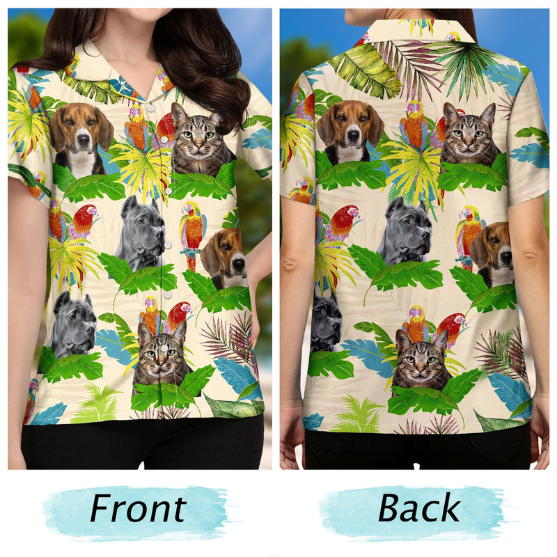 Custom Photo Funny Family Pet Face Tropical Parrots - Gift For Pet Lovers, Dog Lovers, Cat Lovers - Personalized Hawaiian Shirt