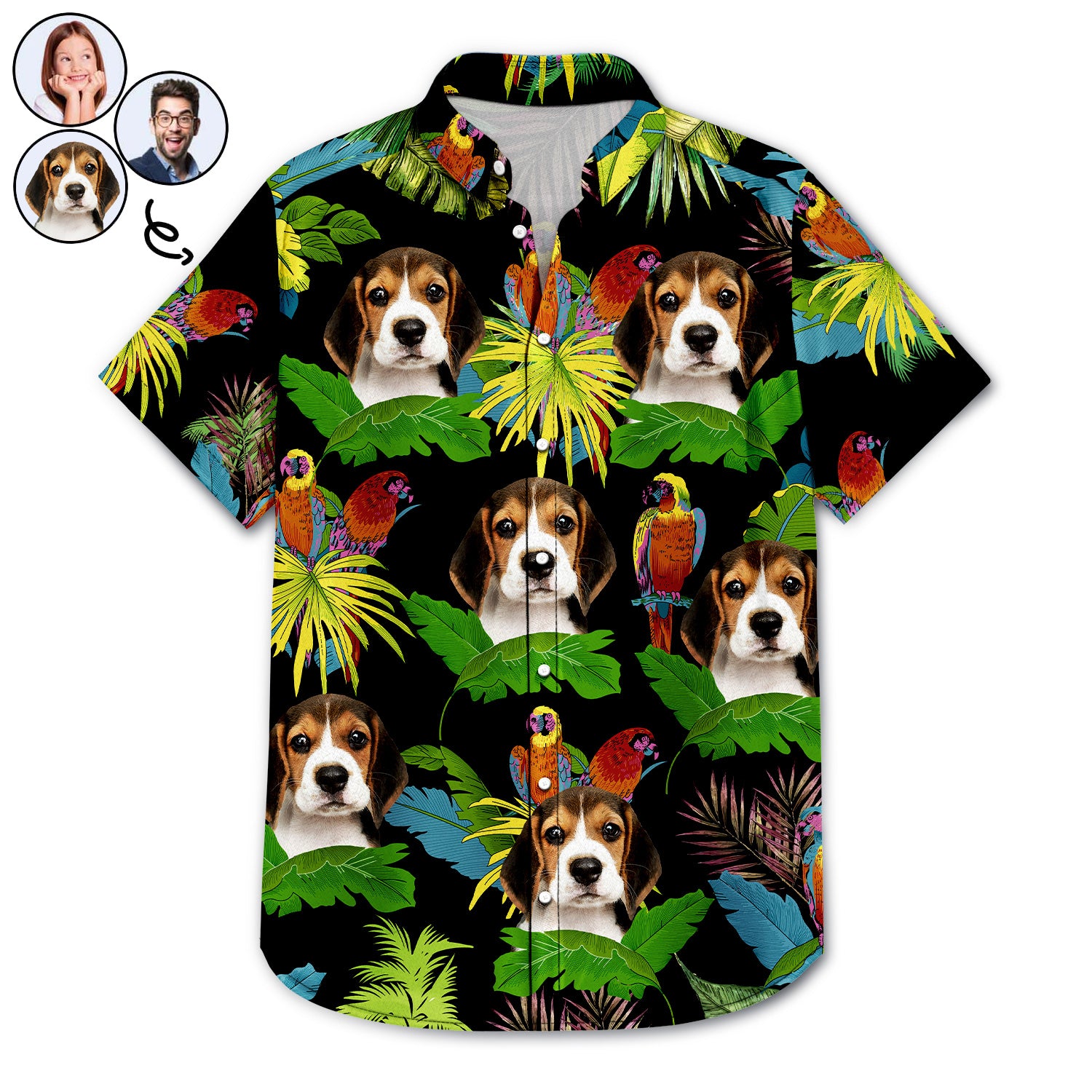 Custom Photo Funny Family Pet Face Tropical Parrots - Gift For Pet Lovers, Dog Lovers, Cat Lovers - Personalized Hawaiian Shirt