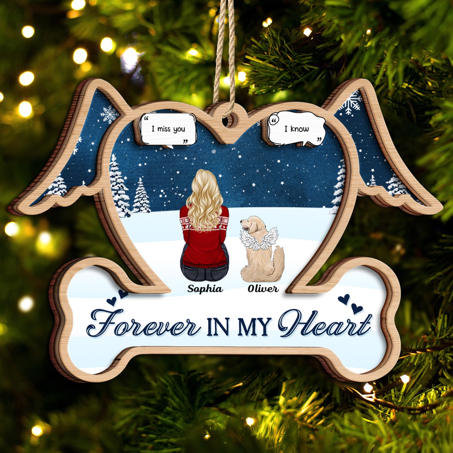 Forever In My Heart - Christmas Memorial Gift For Dog Mom, Dog Dad - Personalized 2-Layered Wooden Ornament