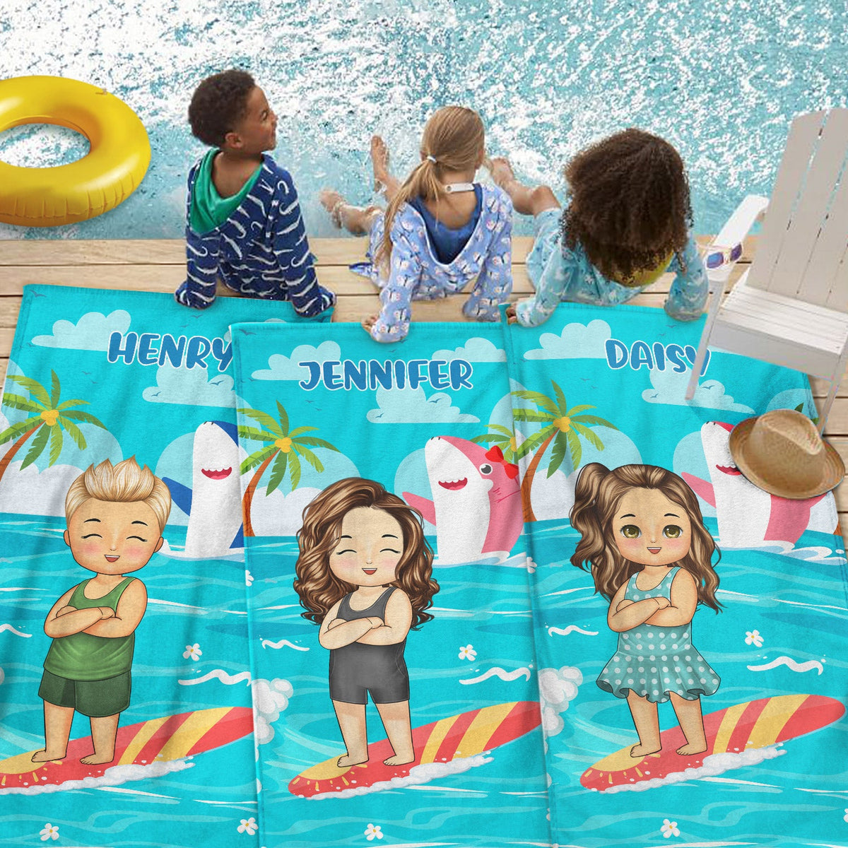 Baby And Kid Shark - Summer, Vacation, Beach Funny Gift For Kids - Personalized Beach Towel