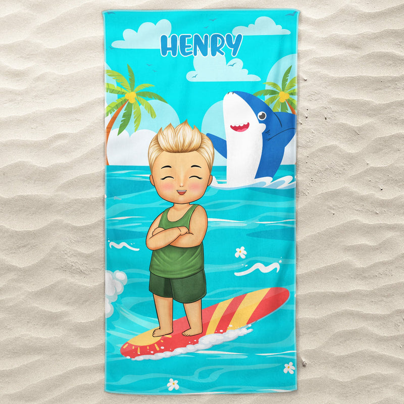 Baby And Kid Shark - Summer, Vacation, Beach Funny Gift For Kids - Personalized Beach Towel