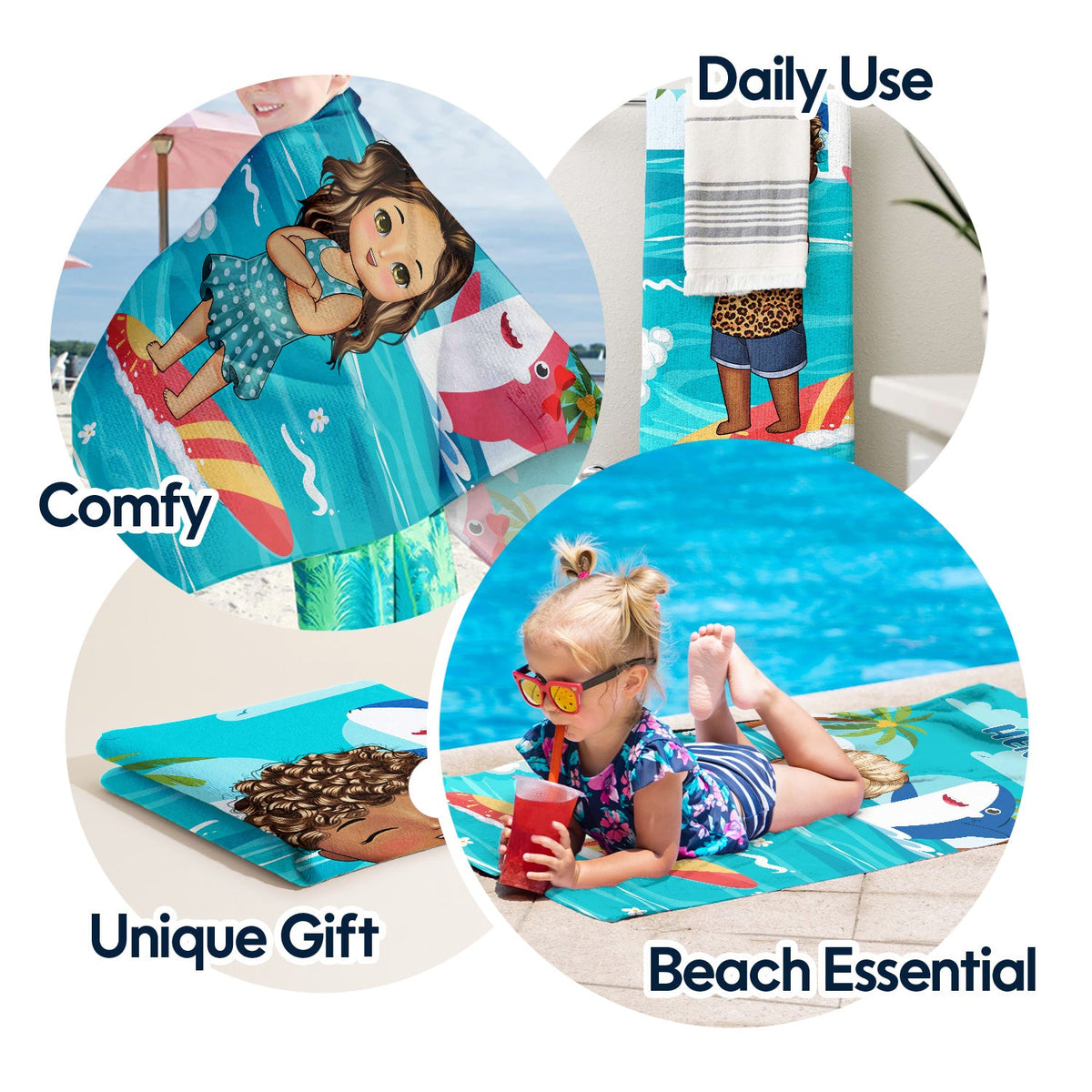 Baby And Kid Shark - Summer, Vacation, Beach Funny Gift For Kids - Personalized Beach Towel