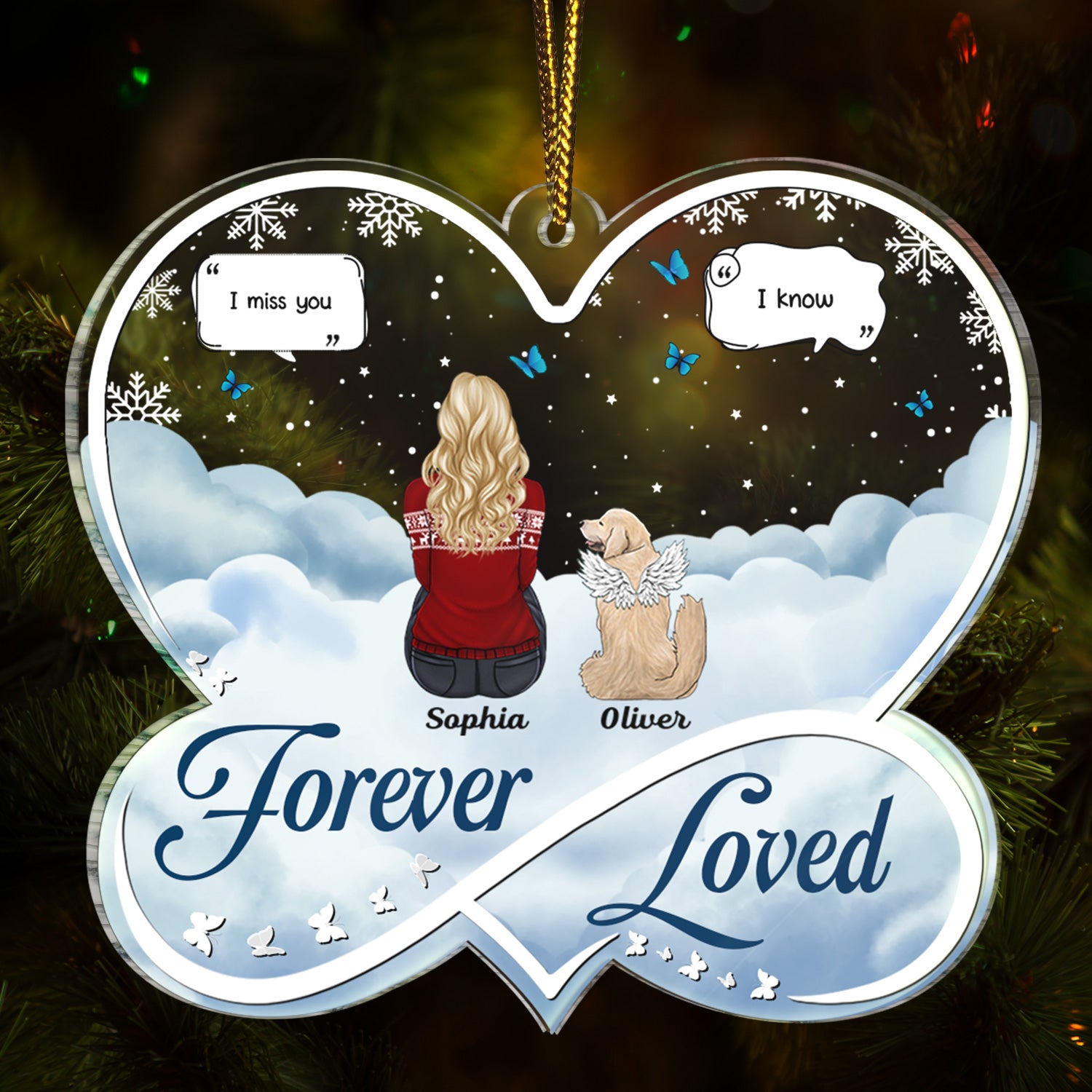 Forever Loved - Christmas Memorial Gift For Pet Lovers, Dog Mom, Dog Dad, Cat Mom, Cat Dad - Personalized Custom Shaped Acrylic Ornament