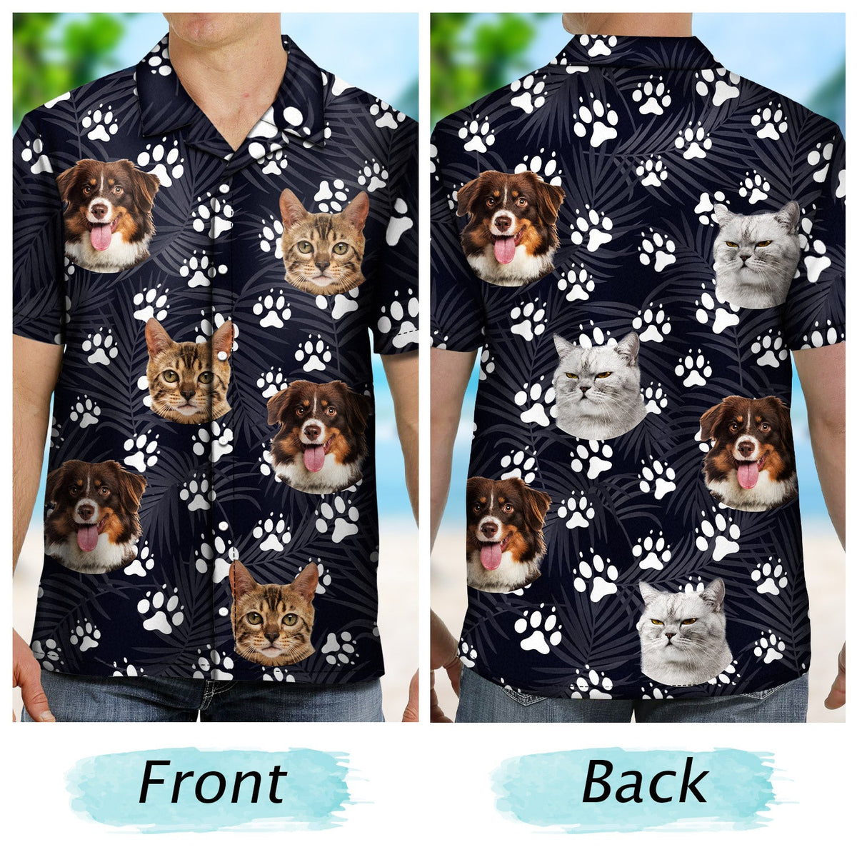 Custom Photo Funny Family Pet Face Colorful Paws - Gift For Pet Lovers, Dog Lovers, Cat Lovers - Personalized Hawaiian Shirt