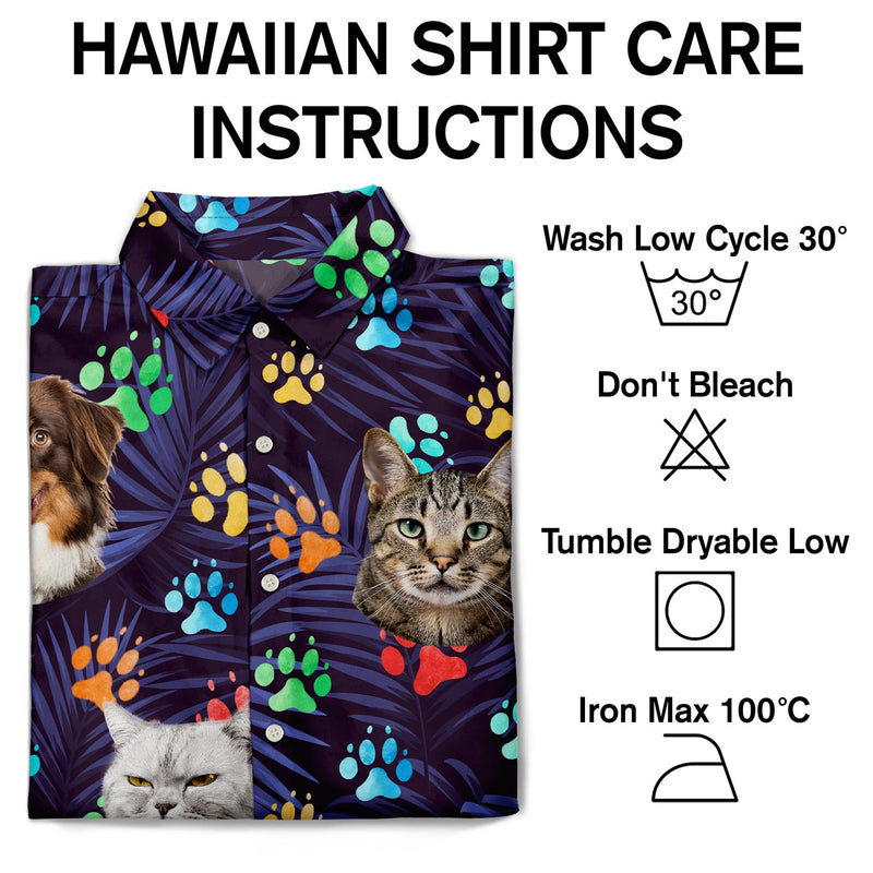 Custom Photo Funny Family Pet Face Colorful Paws - Gift For Pet Lovers, Dog Lovers, Cat Lovers - Personalized Hawaiian Shirt