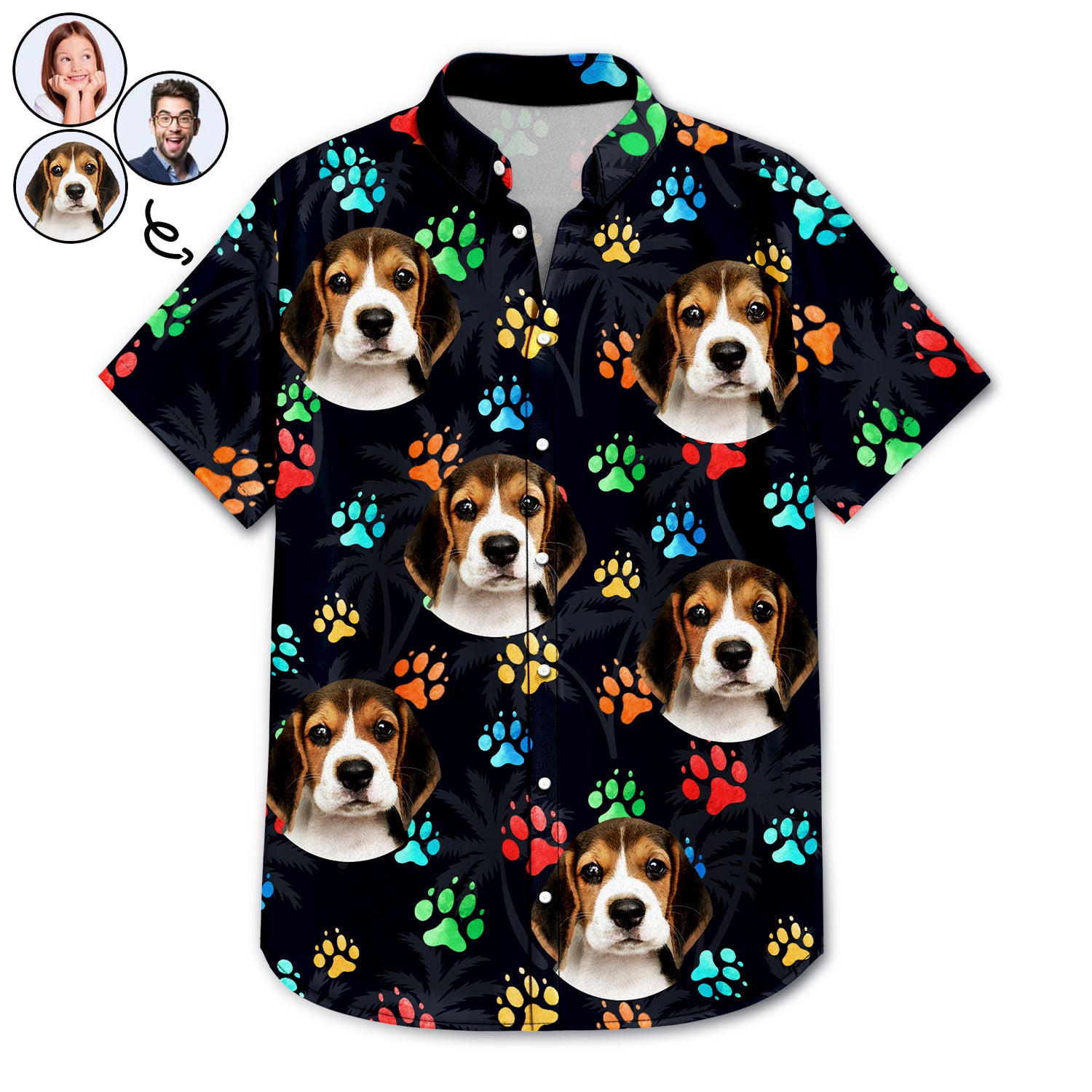 Custom Photo Funny Family Pet Face Colorful Paws - Gift For Pet Lovers, Dog Lovers, Cat Lovers - Personalized Hawaiian Shirt