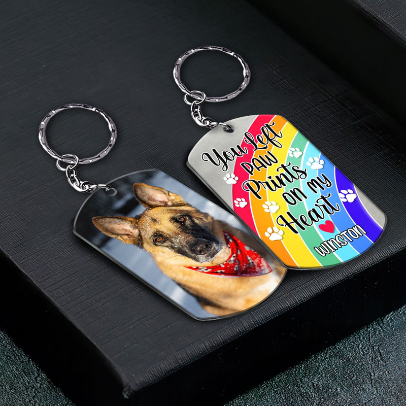 Custom Photo You Left Paw Prints On My Heart - Pet Memorial Gift - Personalized Aluminum Keychain