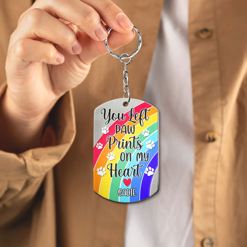Custom Photo You Left Paw Prints On My Heart - Pet Memorial Gift - Personalized Aluminum Keychain