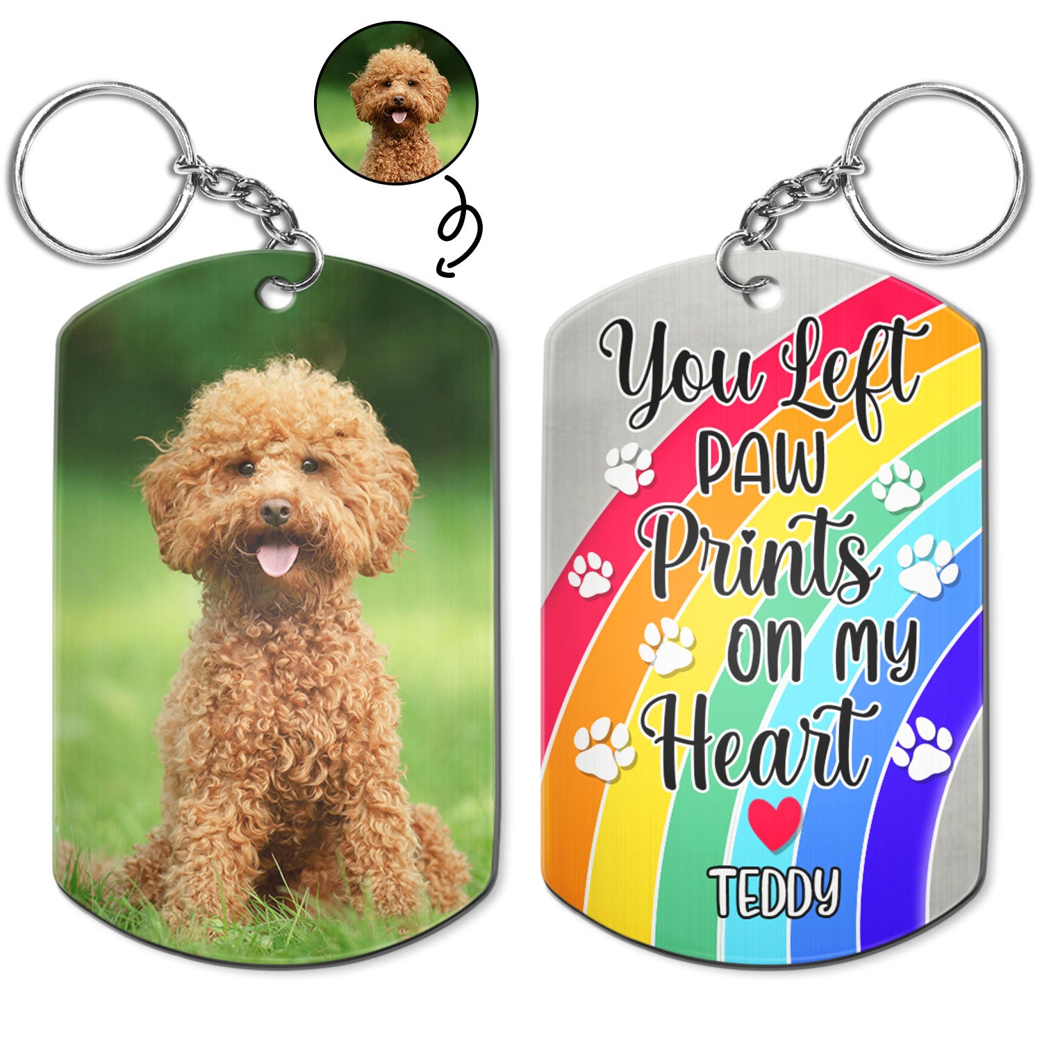 Custom Photo You Left Paw Prints On My Heart - Pet Memorial Gift - Personalized Aluminum Keychain