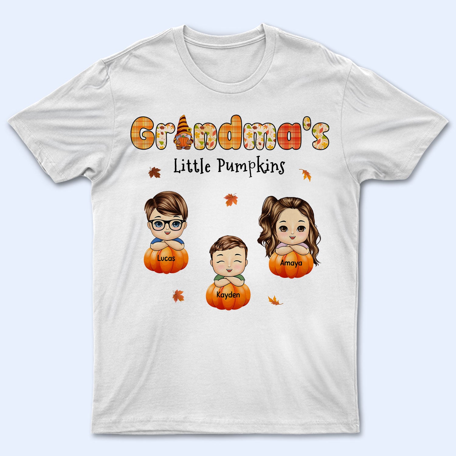 Grandma's Little Pumpkins - Birthday, Loving, Fall Season Gift For Grandma, Grandmother, Mom, Mother - Personalized T Shirt