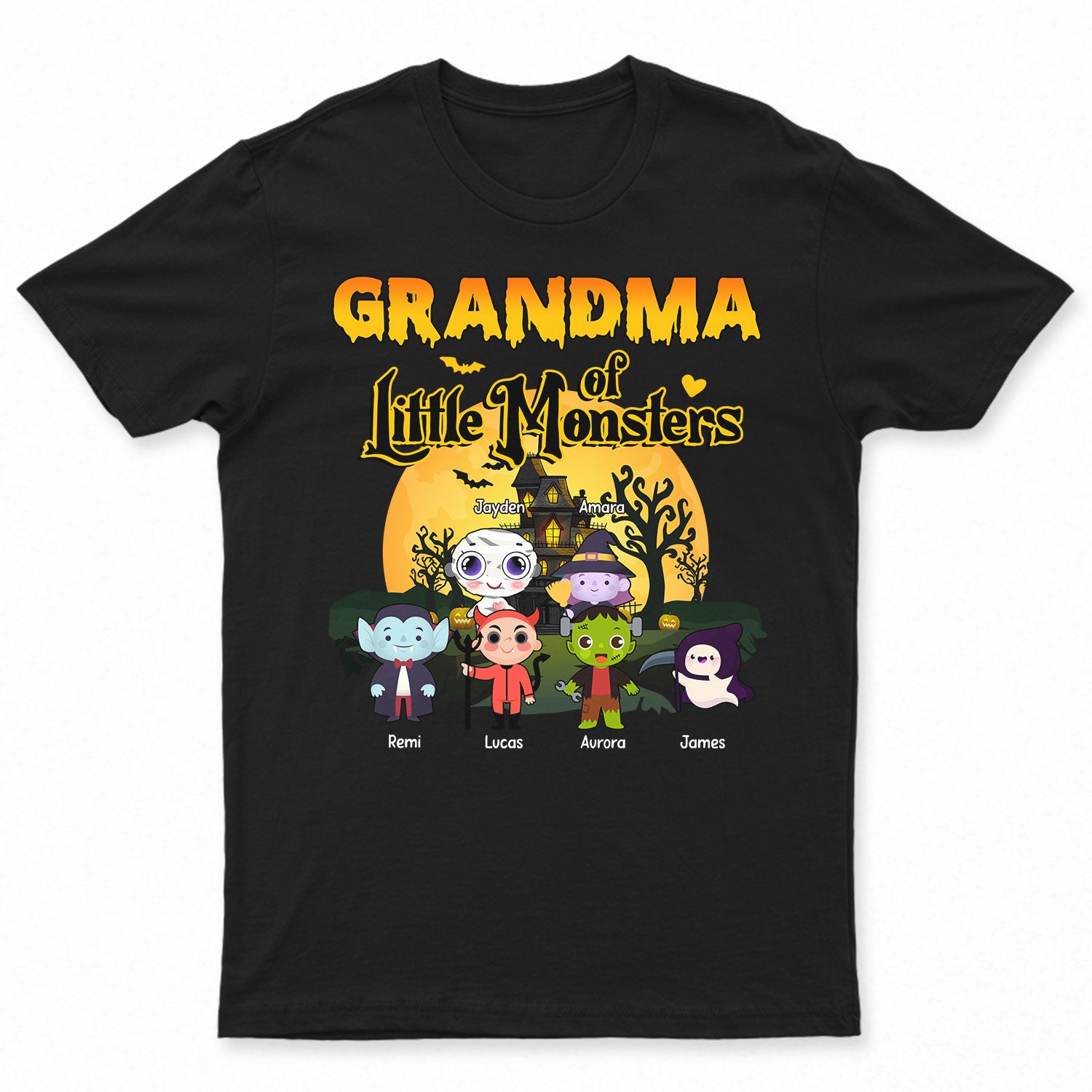 Grandma Of Little Monsters Character Costumes - Halloween Gift For Grandma, Grandparents, Mom, Dad, Family - Personalized T Shirt