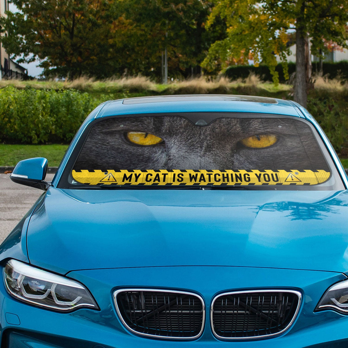 Custom Photo Funny Face Husband Wife Dog Cat Is Watching You - Gift For Family, Pet Lovers - Personalized Auto Sunshade