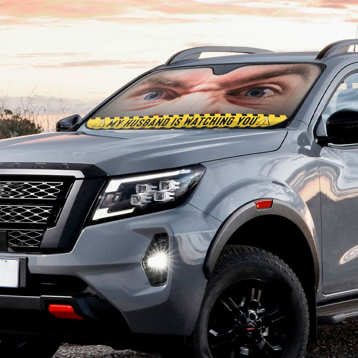 Custom Photo Funny Face Husband Wife Dog Cat Is Watching You - Gift For Family, Pet Lovers - Personalized Auto Sunshade