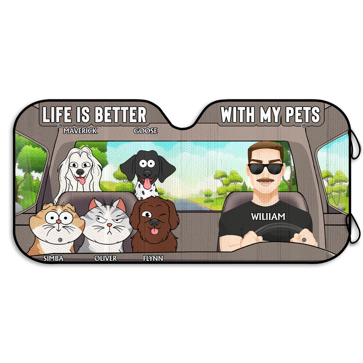 La vie est meilleure avec mes animaux de compagnie - Cadeau pour les amoureux des animaux - Pare-soleil de voiture personnalisé
