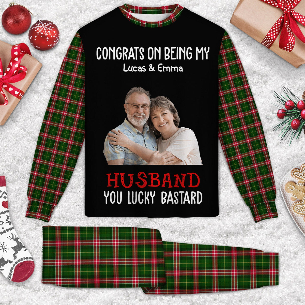Custom Photo Congrats On Being My Husband - Gift For Couples, Family - Personalized Unisex Pajamas Set