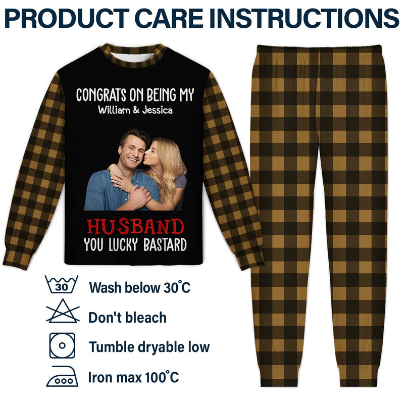 Custom Photo Congrats On Being My Husband - Gift For Couples, Family - Personalized Unisex Pajamas Set
