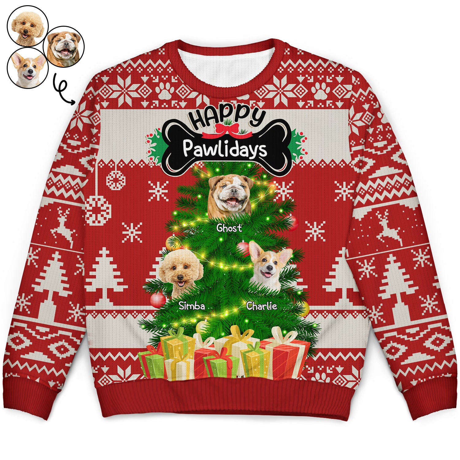 Custom Photo Funny Dog Cat Face Happy Pawlidays - Christmas Gift For Pet Lovers - Personalized Unisex Ugly Sweater