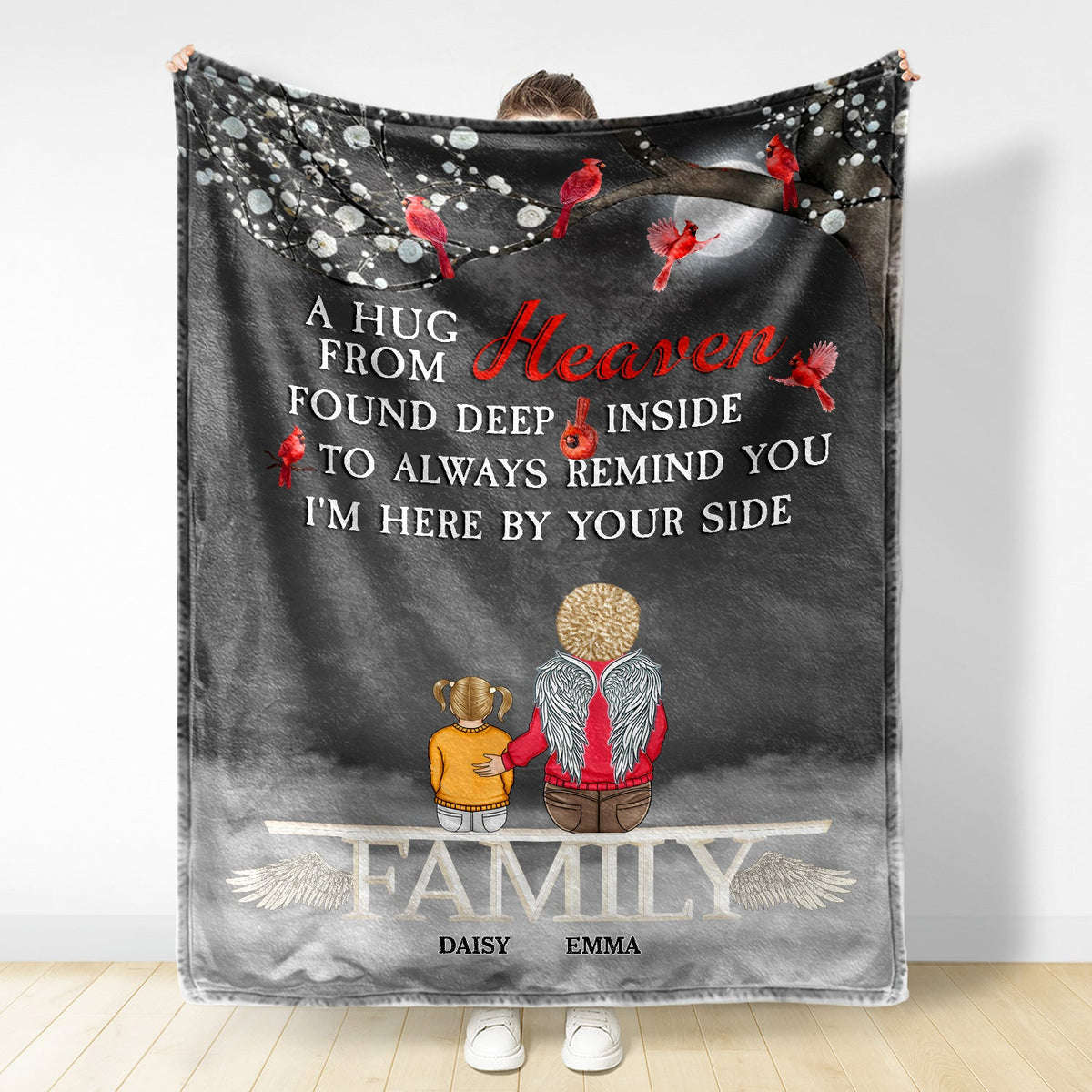Sending Hugs From Heaven - Family Memorial Gift - Personalized Fleece Blanket