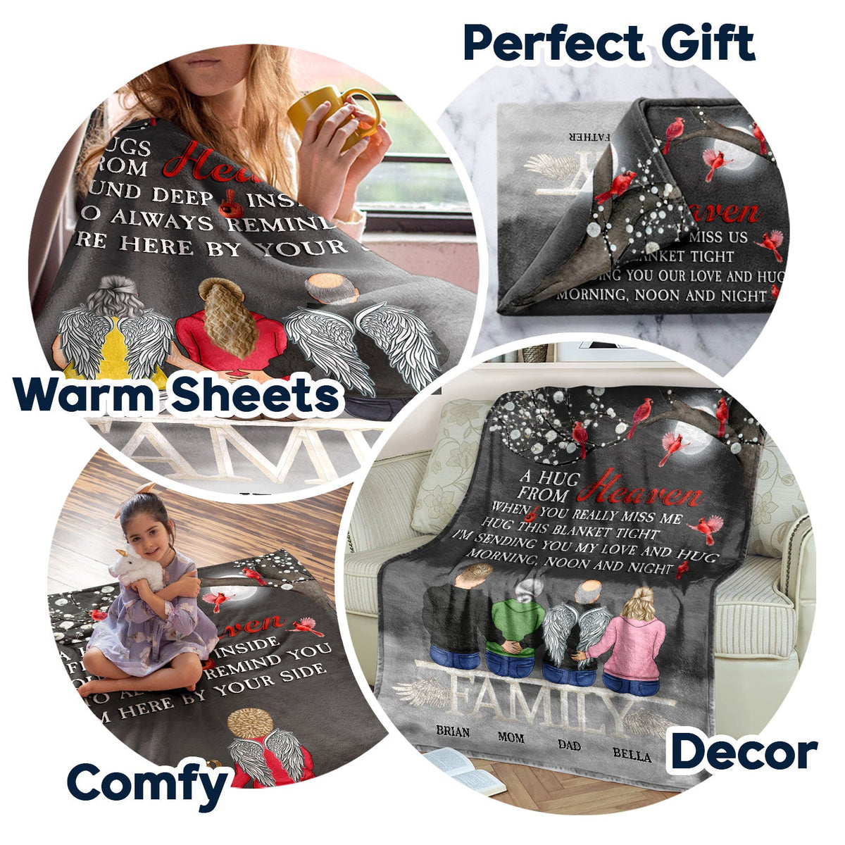 Sending Hugs From Heaven - Family Memorial Gift - Personalized Fleece Blanket