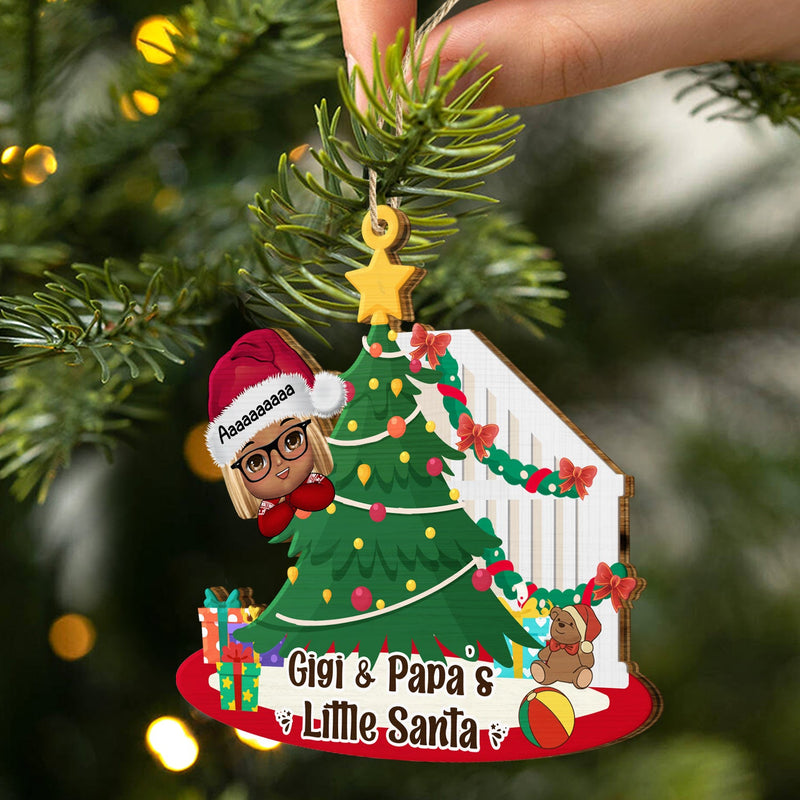 Le petit Père Noël de Gigi et Papa - Cadeau de Noël pour grands-parents et parents - Décoration en bois découpée personnalisée