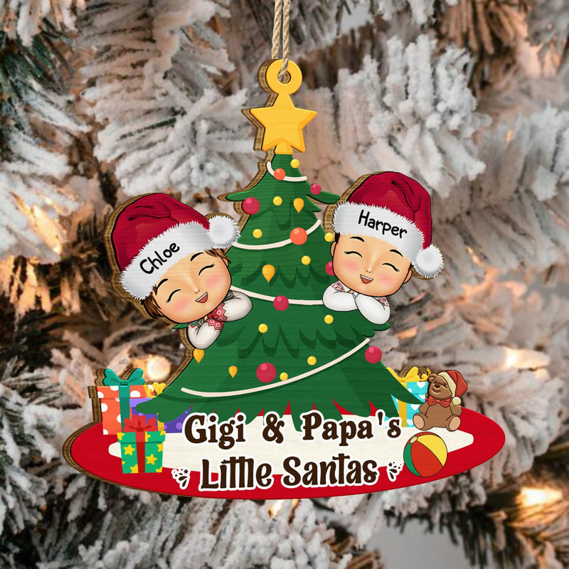 Le petit Père Noël de Gigi et Papa - Cadeau de Noël pour grands-parents et parents - Décoration en bois découpée personnalisée