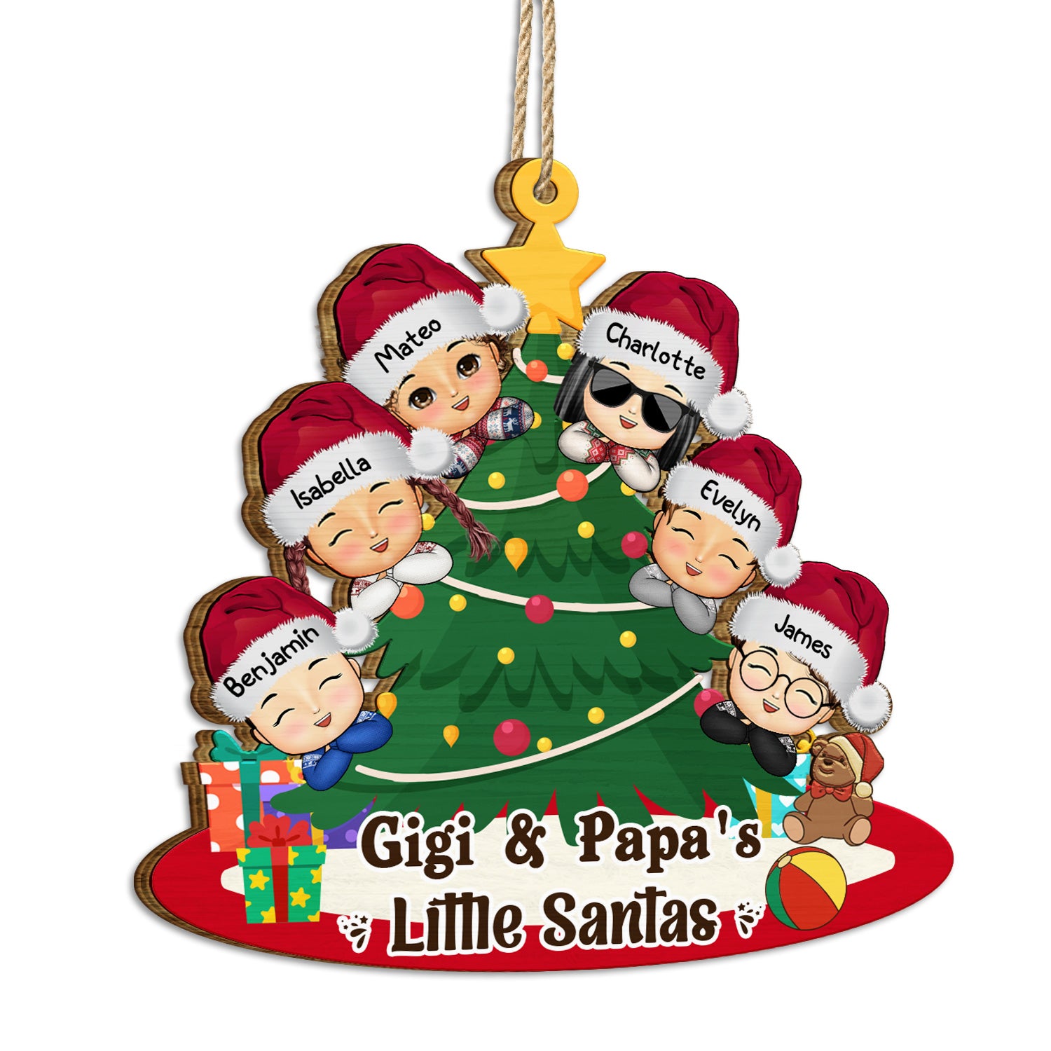 Gigi And Papa's Little Santa - Christmas Gift For Grandparents, Parents - Personalized Wooden Cutout Ornament
