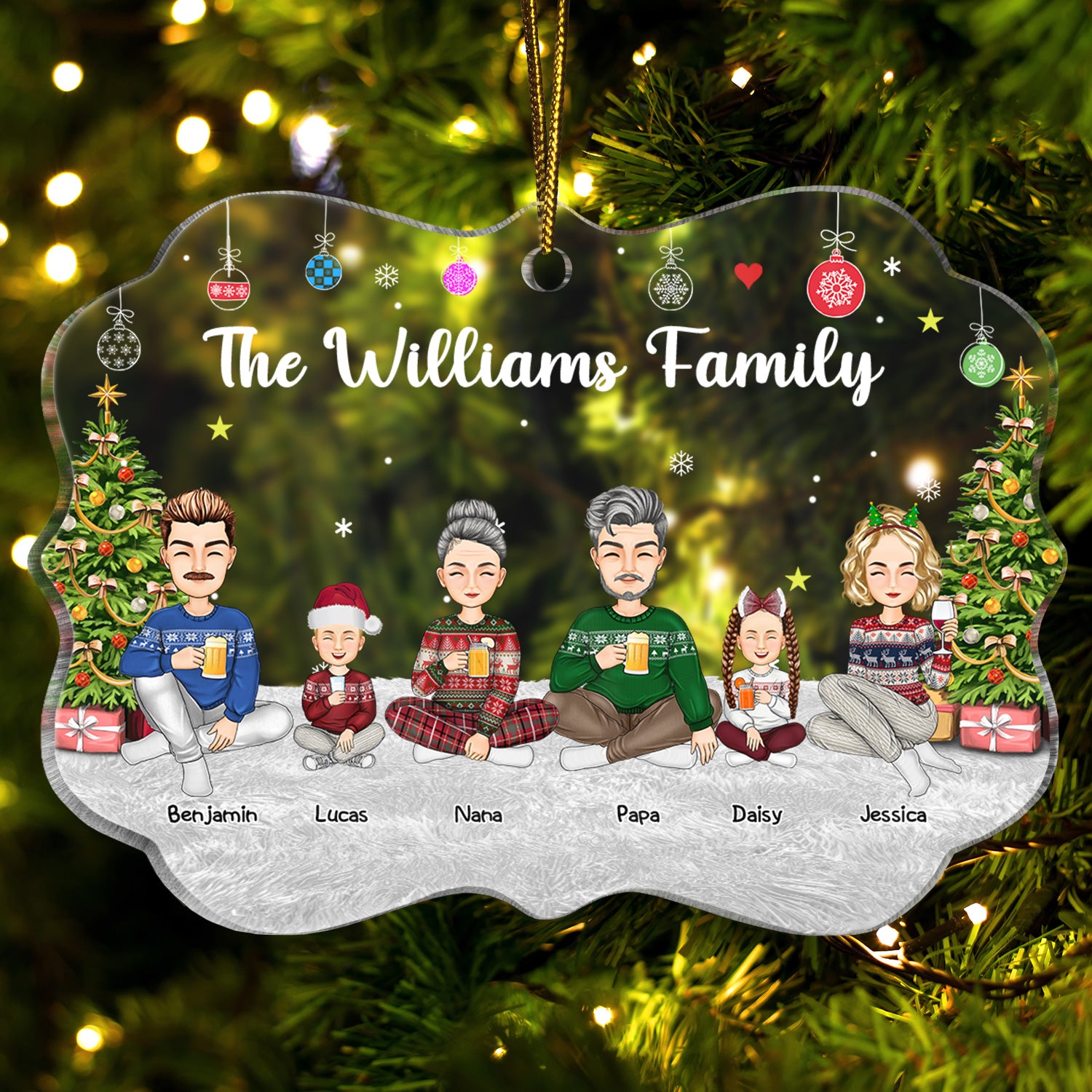 Christmas Lovely Family - Gift For Parents - Personalized Medallion Acrylic Ornament
