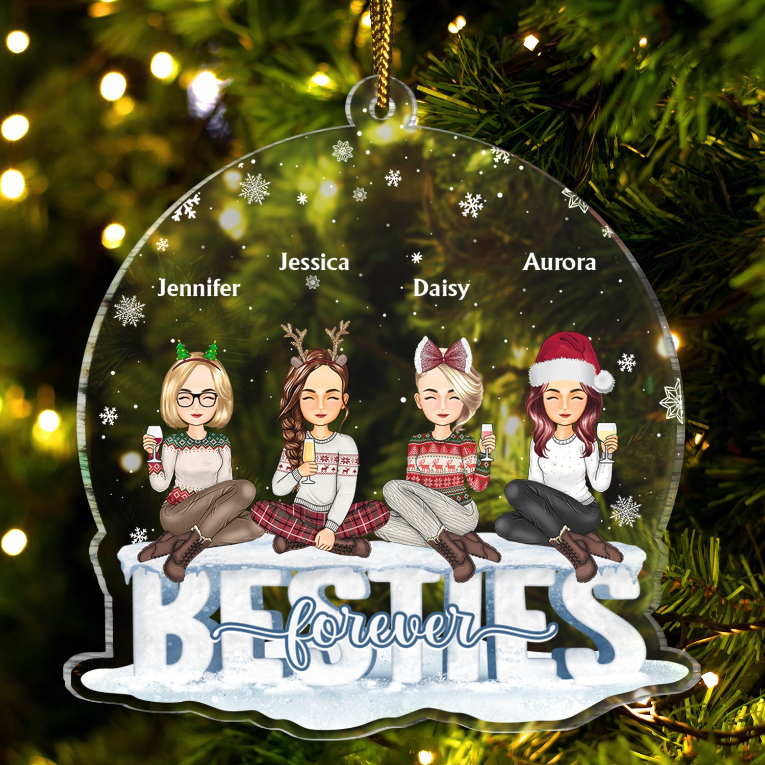 Besties Forever - Christmas Gift For Best Friends, Sisters, Colleagues - Personalized Custom Shaped Acrylic Ornament