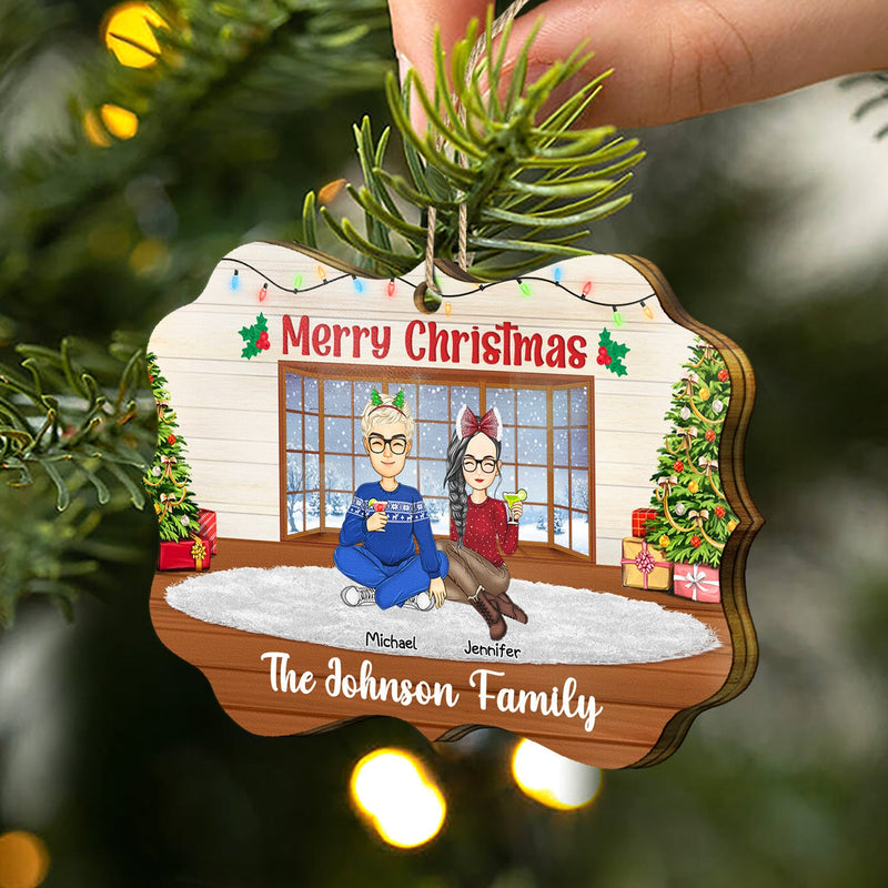 Joyeux Noël, belle famille ! Cadeau pour les parents ! Décoration en bois avec médaillon personnalisé.