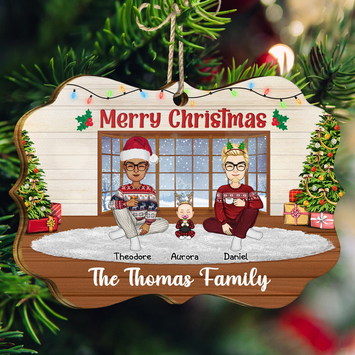 Joyeux Noël, belle famille ! Cadeau pour les parents ! Décoration en bois avec médaillon personnalisé.