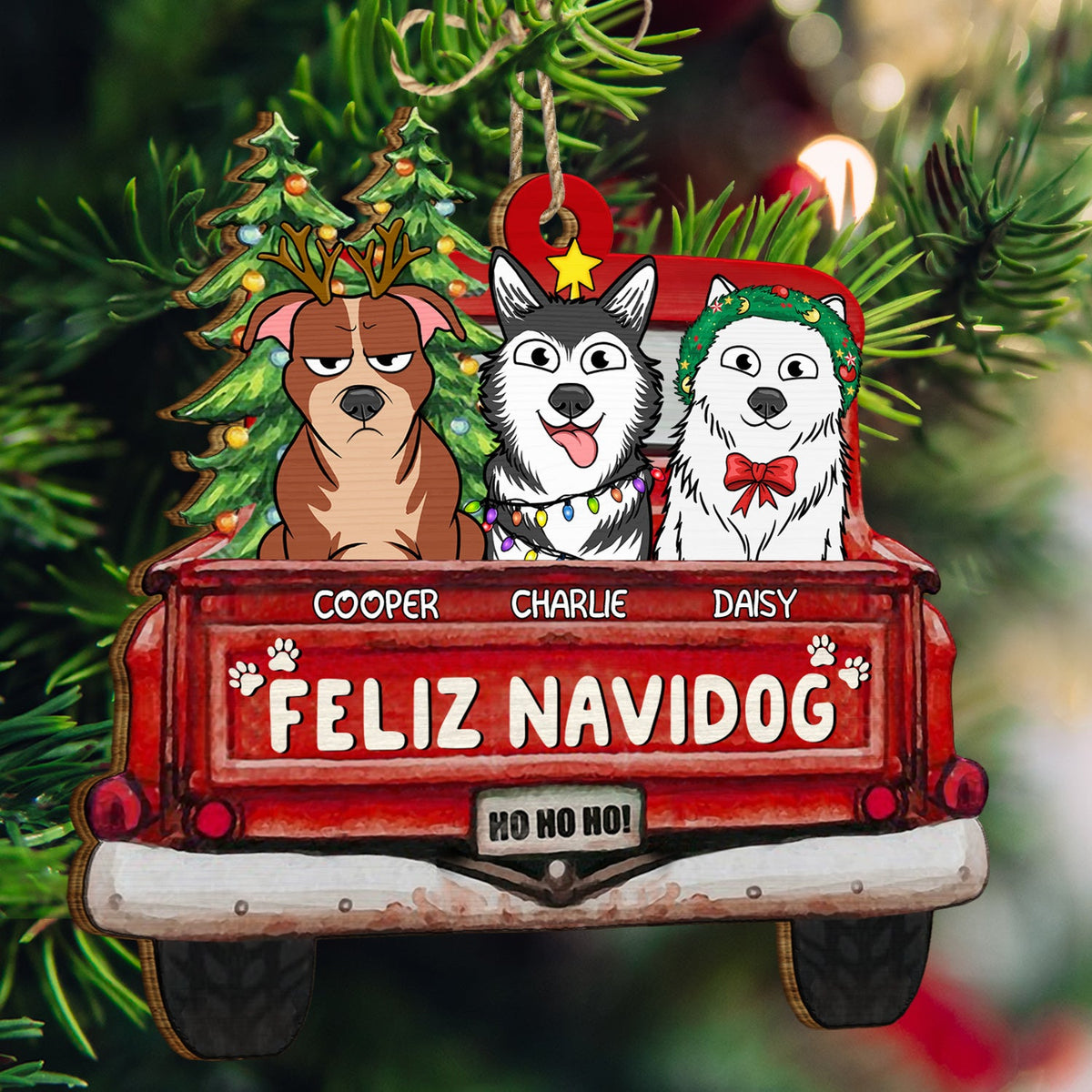 Feliz Navidog - Christmas Gift For Dog Lovers - Personalized Wooden Cutout Ornament