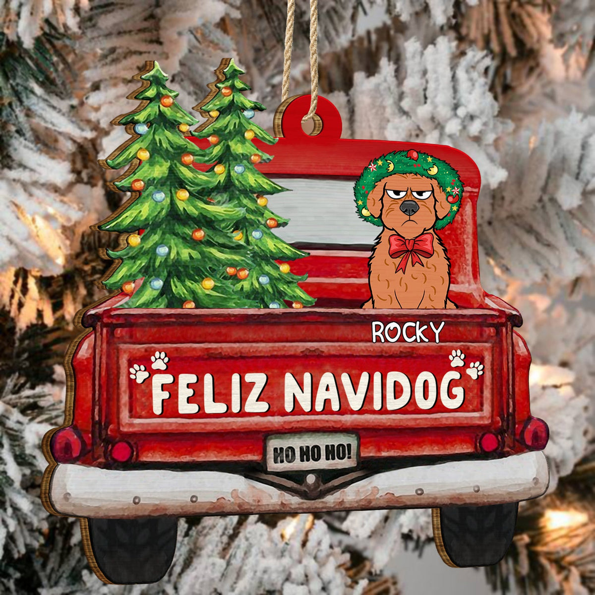 Feliz Navidog - Christmas Gift For Dog Lovers - Personalized Wooden Cutout Ornament