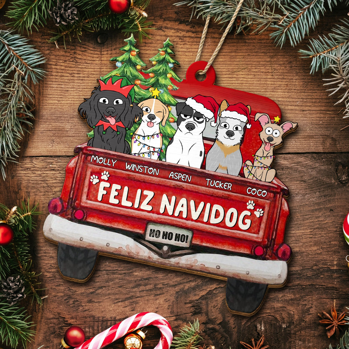 Feliz Navidog - Christmas Gift For Dog Lovers - Personalized Wooden Cutout Ornament