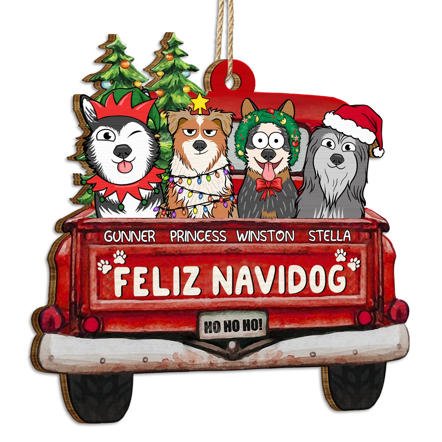 Feliz Navidog - Christmas Gift For Dog Lovers - Personalized Wooden Cutout Ornament