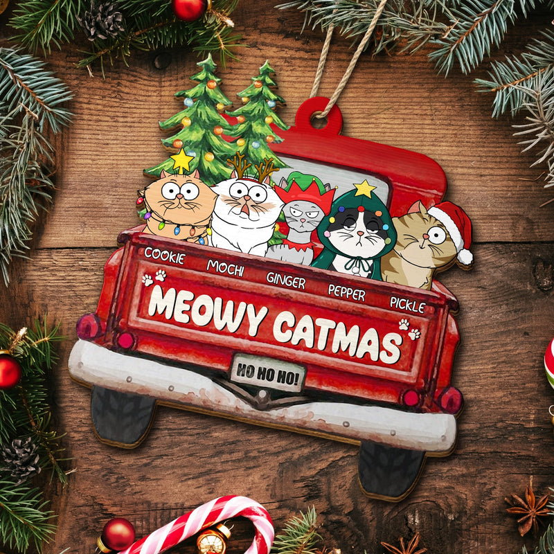 Meowy Christmas - Christmas Gift For Cat Lovers - Personalized Wooden Cutout Ornament